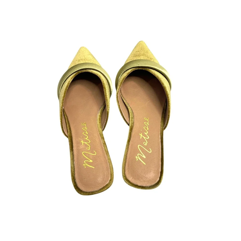 MATISSE Kellan velvet Kitten Heel Slip On Pointed Toe Mules Size 6 green chic - Picture 10 of 12